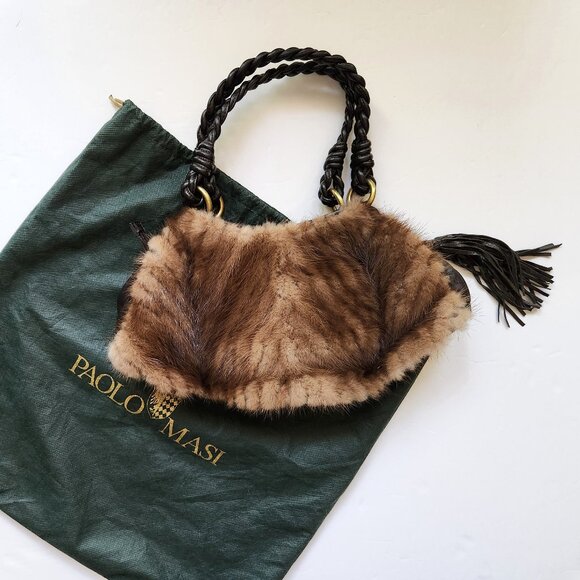 Paolo Masi Mink Fur & Leather Handbag Shoulder Bag Made in Italy EUC - Picture 1 of 12